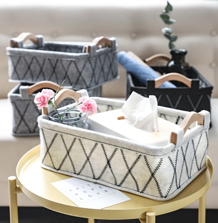 

Felt Table Storage Basket Quality Desktop Storage Basket Sundries Storage Box Cosmetic Snacks Toy Box Container Organizer