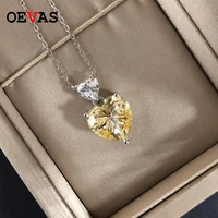 oevas 100 925 sterling silver sparkling 1010mm pink yellow heart high carbon diamonde pendant necklace for women fine jewelry