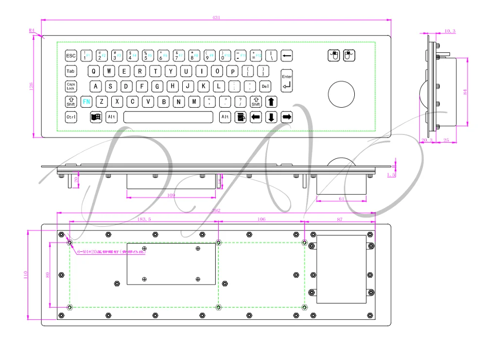 

Customized IP65 Waterproof Stainless Steel USB keyboards CNC Machine Industry Metal keyboard With Trackball