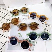 children sunglasses fashion uv400 metal hinge anti uv round shaped decorative glasses child double color outdoor beach glasses