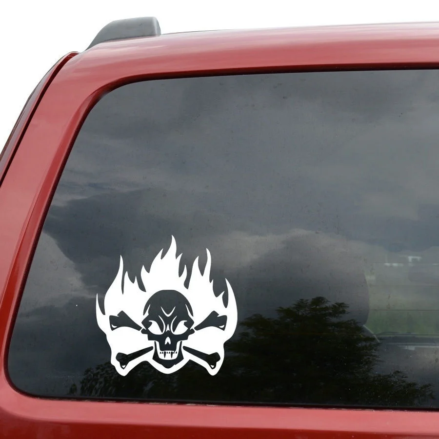 

Flaming Vampire Skull computer Window Decor Vinyl Decal Sticker- 6" Wide White