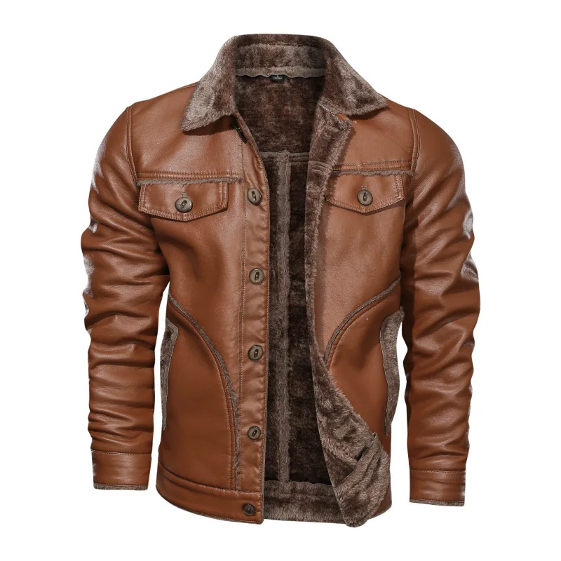 

Plus Size 8XL Winter Men's Jackets PU Leather Coats Men Motorcycle Windbreaker Fleece Top Male Jacket Brand Men Clothing