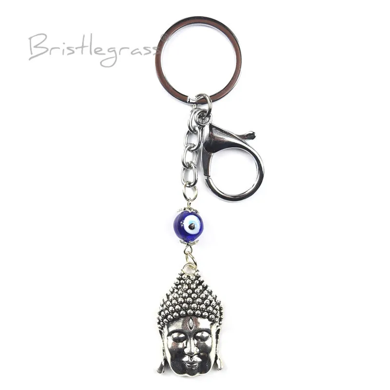 BRISTLEGRASS Turkish Blue Evil Eye Buddha Head Keychains Key Chains Ring Holder Lucky Charms Hanging Pendant Blessing Protection | Украшения