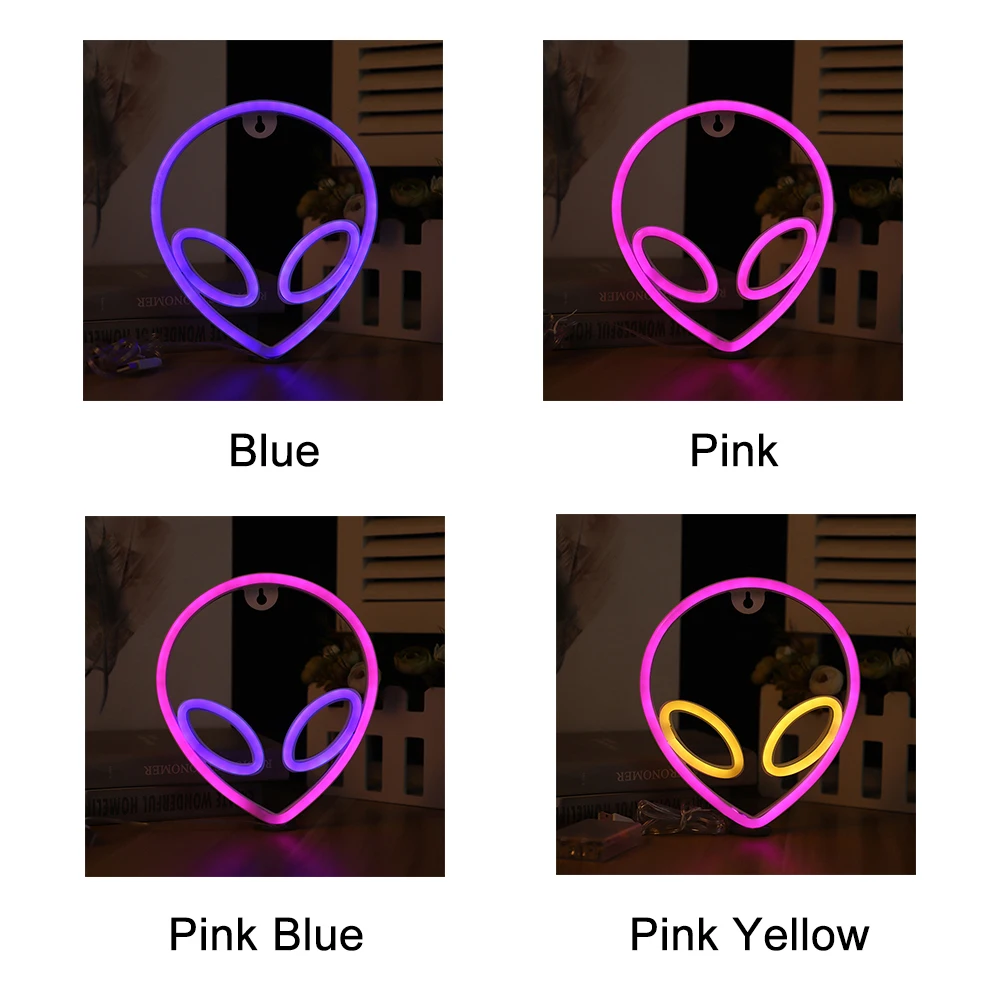 

Festival Hanging Lamp Wedding Room Pub Kids Party Alien Shape Wall Sign Led Neon Light Home Decor Battery USB Operated Bar