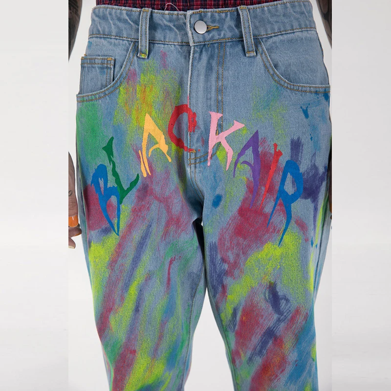 

Vintage Colorful Tie-Dye Pants Jeans Men Streetwear Harajuku Graffiti Denim Jeans 2021 Hip Hop Biker Denim Trousers WY628