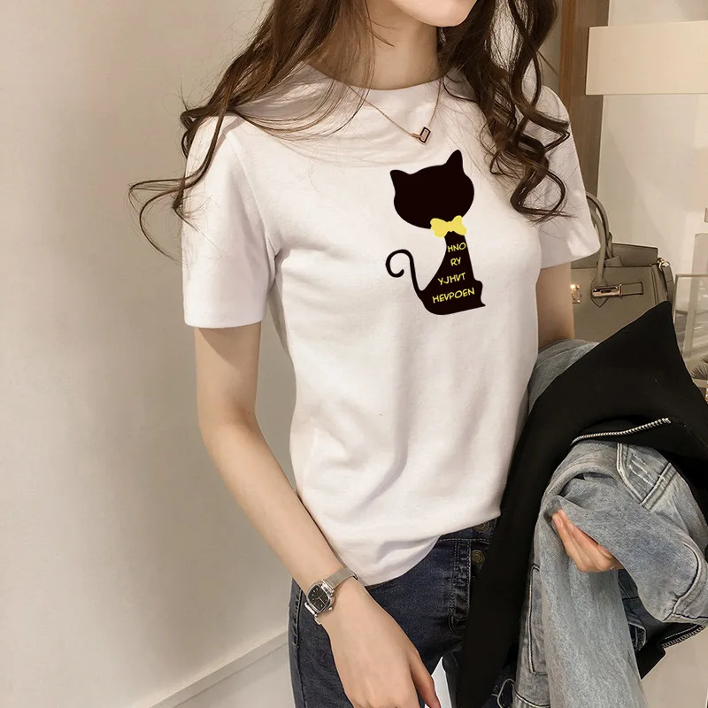 

Летняя новая стильная белая футболка с короткими рукавами для студентов, простые свободные винтажные топы для девочек, универсальный корей...