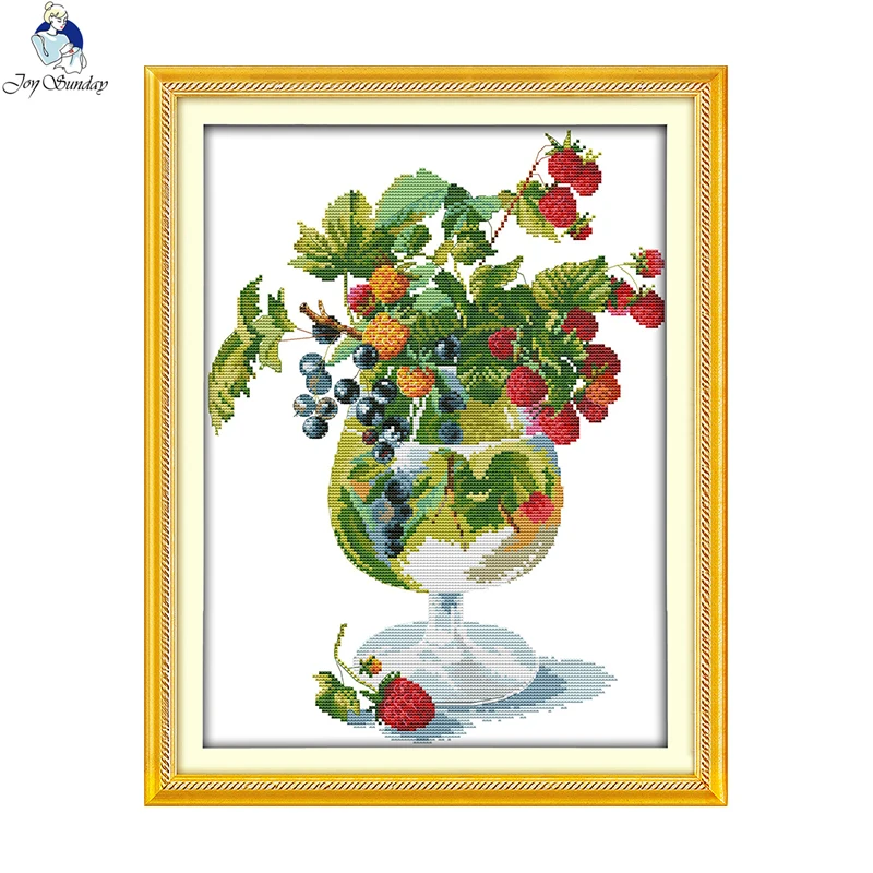 Strawberry and Wine Glass Cross Stitch Kits 14CT 11CT Counted Canvas Printed Embroidery Set Needlework Home Decoration Painting
