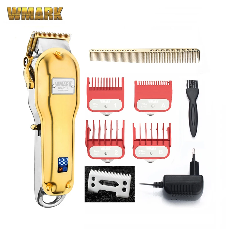 WMARK All-metal NG-2019B NG-2020B cordless hair clipper With LCD display 2500mAh cordless hair cutter golden color