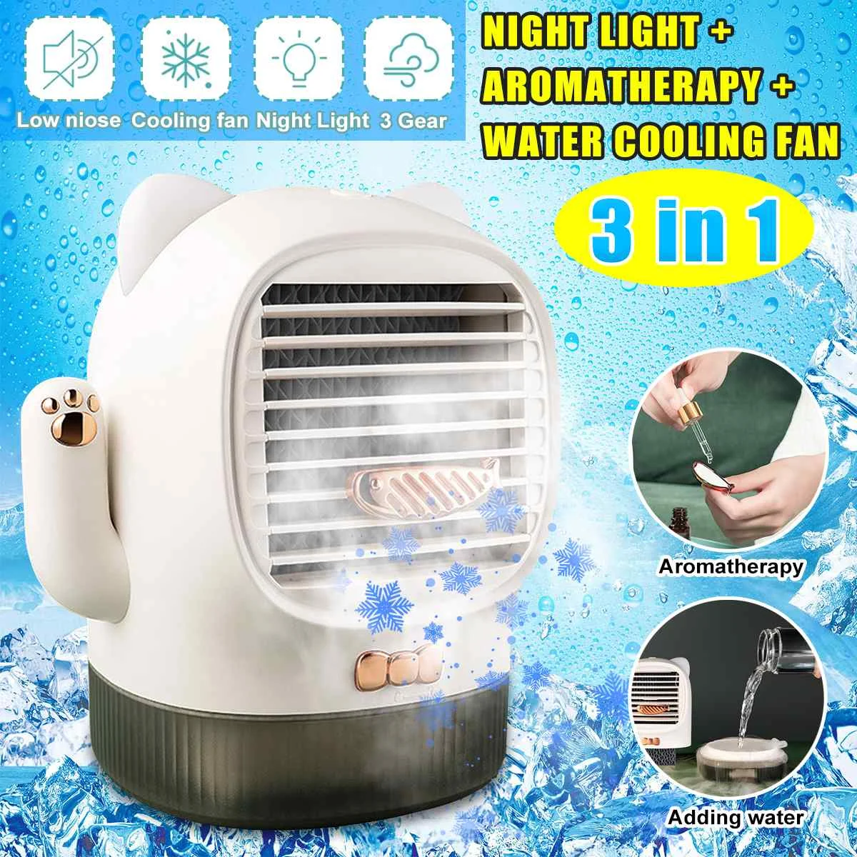 

Warmtoo Lucky Cat Air Cooler Fan Mini Desktop Air Conditioner with Night Light Mini USB Water Cooling Fan Aromatherapy Purifier