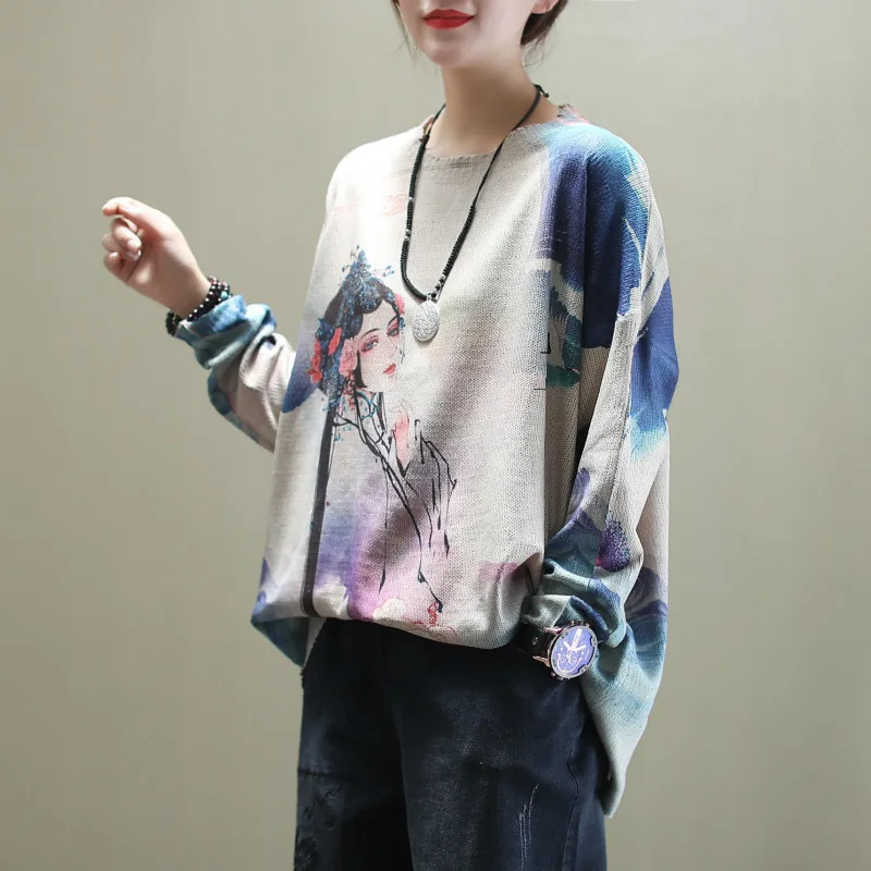 Свитер Женский вязаный Max LuLu с круглым вырезом свободный винтажный весенний 2020 |