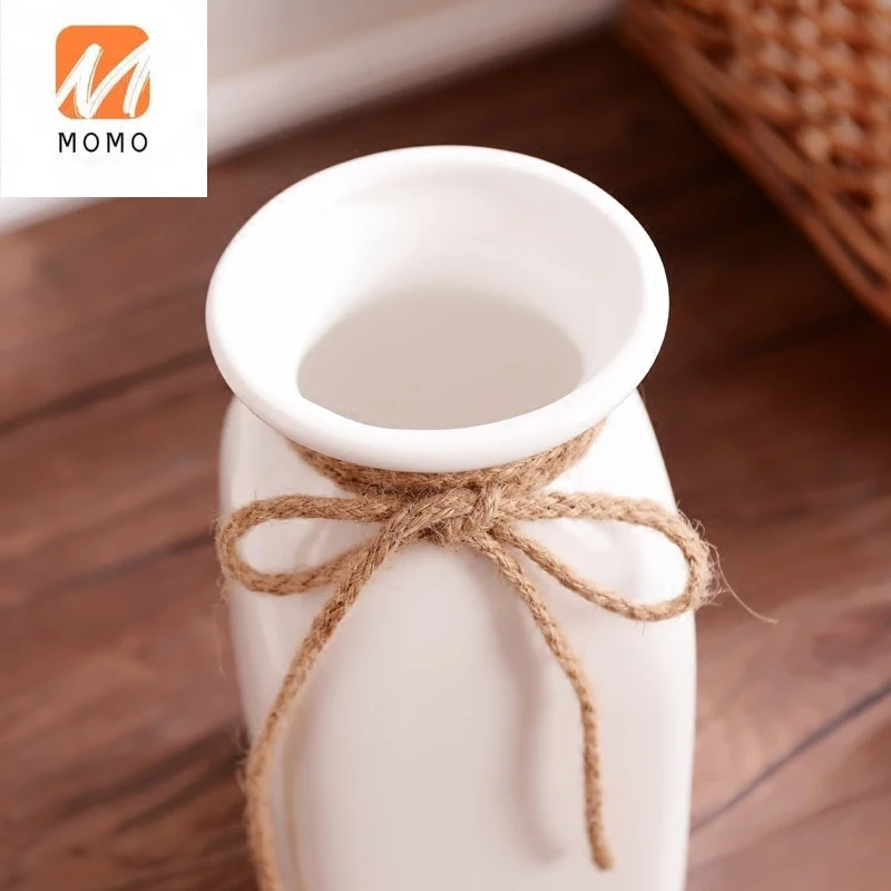 

Jingdezhen Ceramic Simple White Hemp Rope Vase Dried Flower Arrangement in Living Room Home Decoration Ornaments