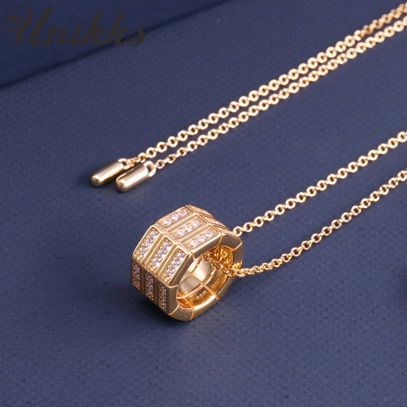 

European and American Octagonal Geometric Necklace 925 Silver Small Waist Pendant Gold Transfer Bead Necklace Clavicle Chain Fem