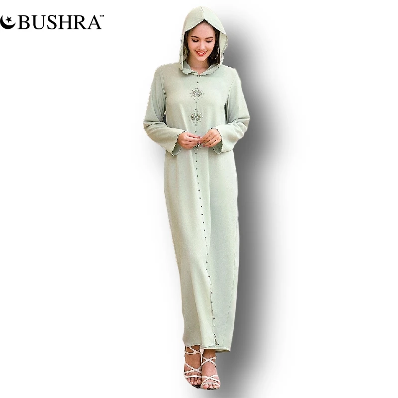 

BUSHRA Islamic Hooded Abaya peignoir Dubai Muslim Hijab Dress female Abaya Saudi Islamic Clothing Robe Djellaba Femme Muslim