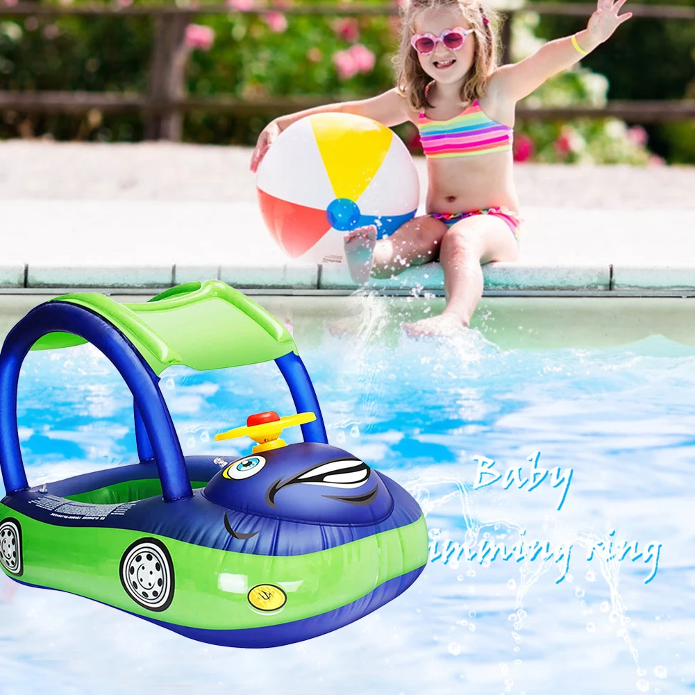

New Car Shaped Baby Inflatable Swim Boat Sunshade Children Water Pool Floating Seat Kids Inflatable Baby Toddler Safe Swimming