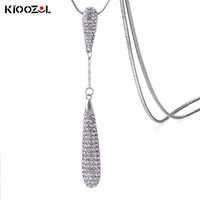 kioozol glamour vintage crystal pendant rose silver color long necklace for women wedding party fashion jewelry 039 ko2