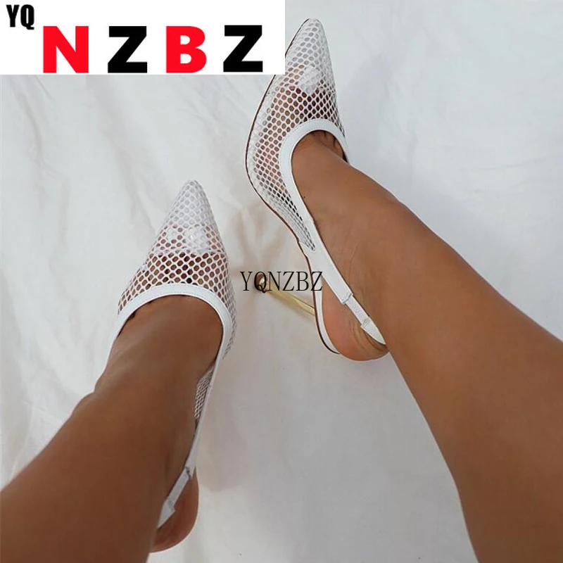 

YQNZBZ Fashion White Stripper High Heels Pumps Sexy Hollow Out Mesh Thin Heeled Party Wedding Bride Women Shoes Size 35-41