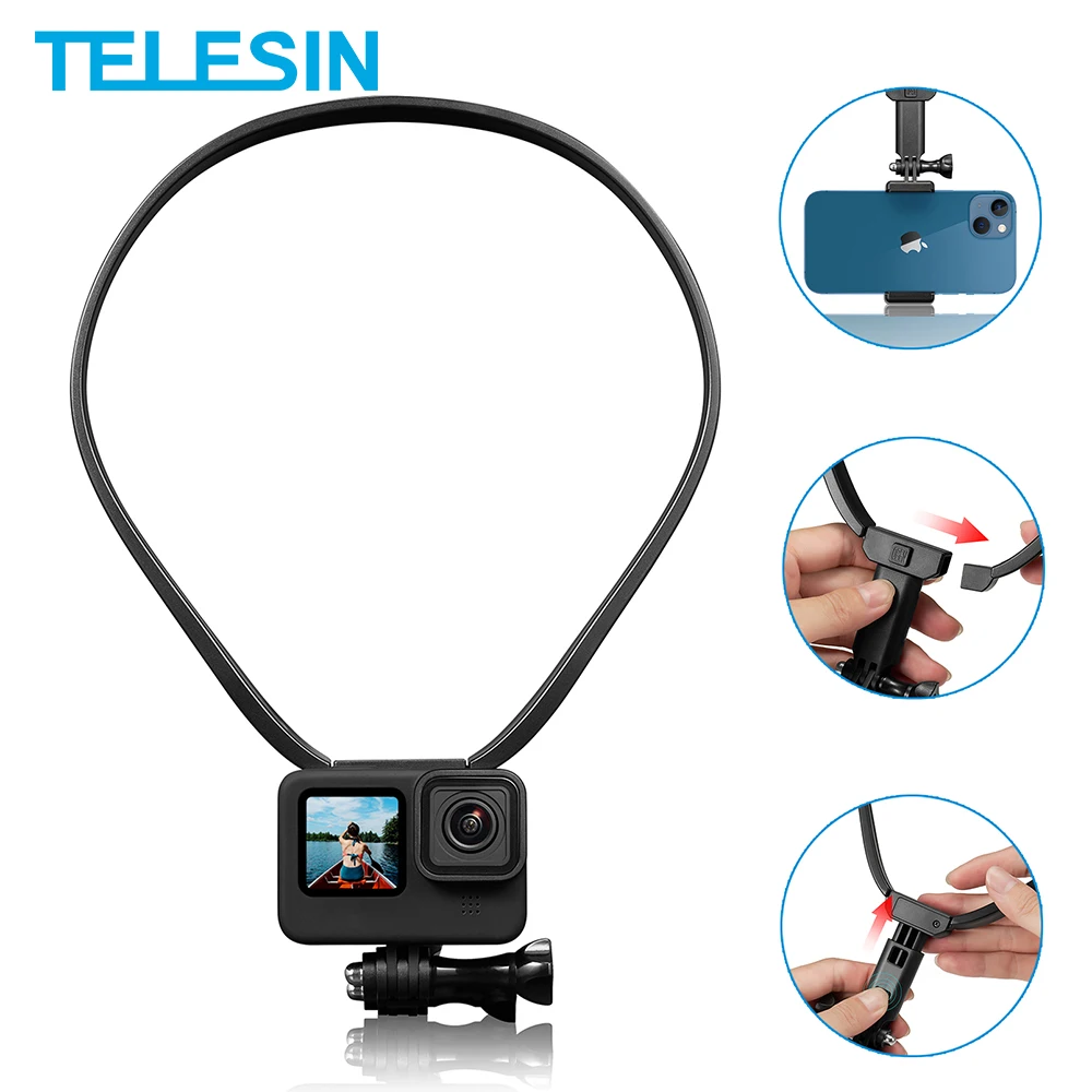 

Ремешок TELESIN на шею для GoPro Hero 10 9 8 7 6 5 4 3 + 3 Insta360 Osmo Action Xiaomi yi 4K SJCAM EKEN