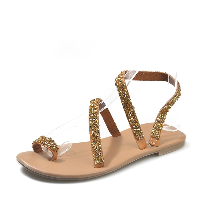 

Women Sandals 2019 New Summer Shoes Woman Rhinestone Flat Sandals Slip on Beach Gladiator Rome Sandals Plus Size Sandalias Mujer