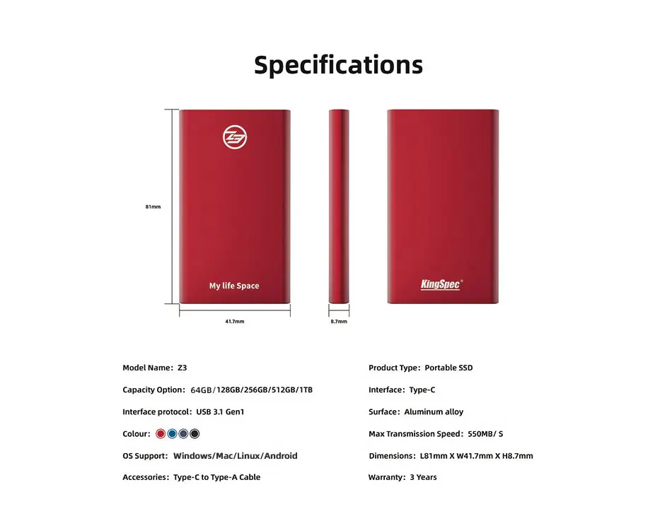 KingSpec портативный SSD 512gb ssd 1 ТБ hdd Внешний SSD Тип C USB3.1 256gb внешний диск Festplatte жесткий диск для ноутбука ПК