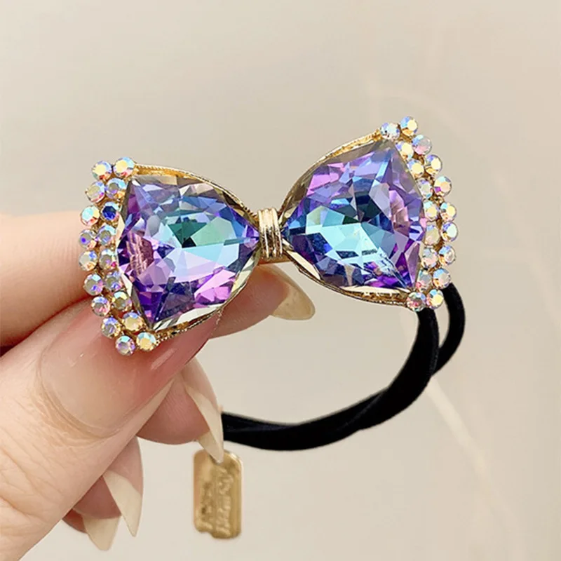 

New crystal bow hair rope female 2021 temperament socialite Han Guodong gate a hair rope hair accessories wholesale