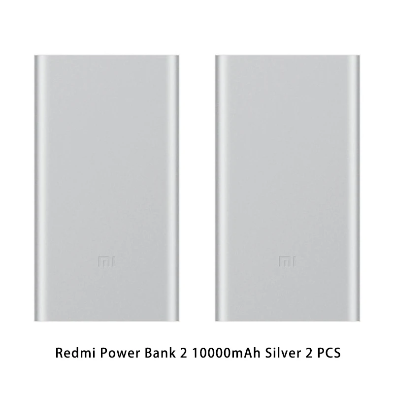 Silver 2PCS 10000 мАч Xiao mi power Bank 2 Внешний аккумулятор для быстрой зарядки Dual-USB портативный Alu mi nium Быстрая зарядка mi power внешний аккумулятор - Цвет: Silver 2PCS