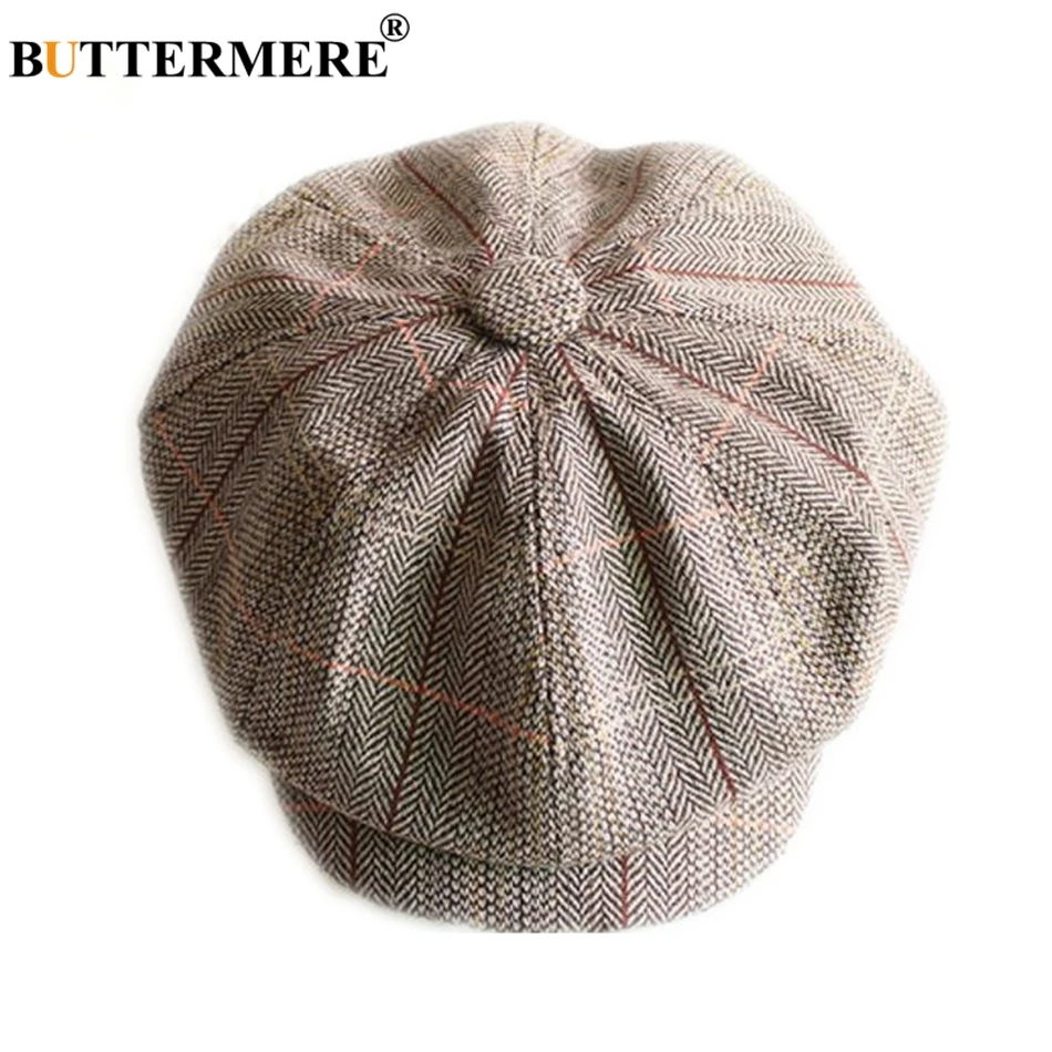 BUTTERMERE шапка Newsboy унисекс для мужчин и женщин, шерстяная восьмиугольная кепка, винтажная клетчатая кепка для мужчин и женщин, берет на осень и зиму, плоская кепка - Цвет: xiaobei khaki