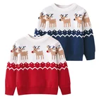 Рождественские свитера, Джерси для девочек, хлопковый пуловер с милым оленем для малышей, теплая детская вязаная одежда, детская зимняя одежда