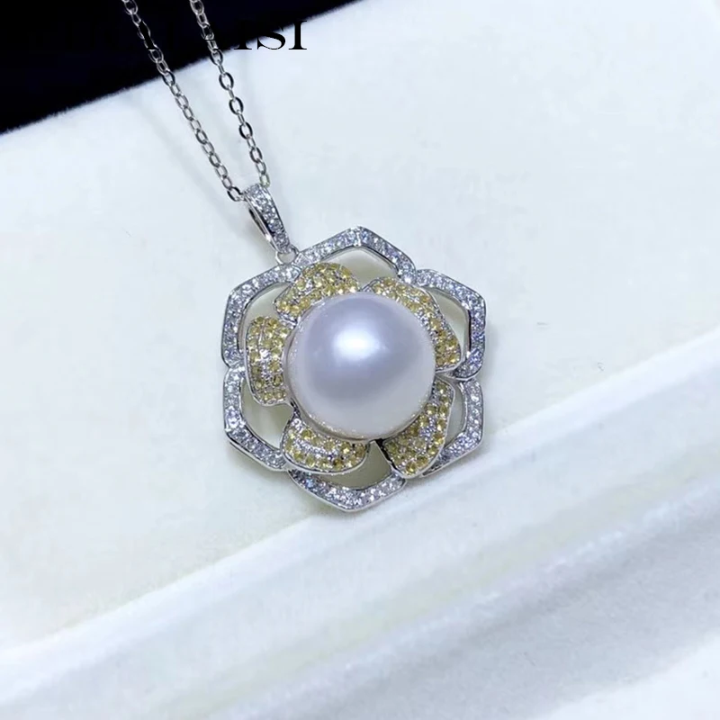 

YIKALAISI 925 Sterling Silver Necklaces Jewelry For Women 11-12mm Oblate Natural Freshwater Pearl Pendants New Arrivals