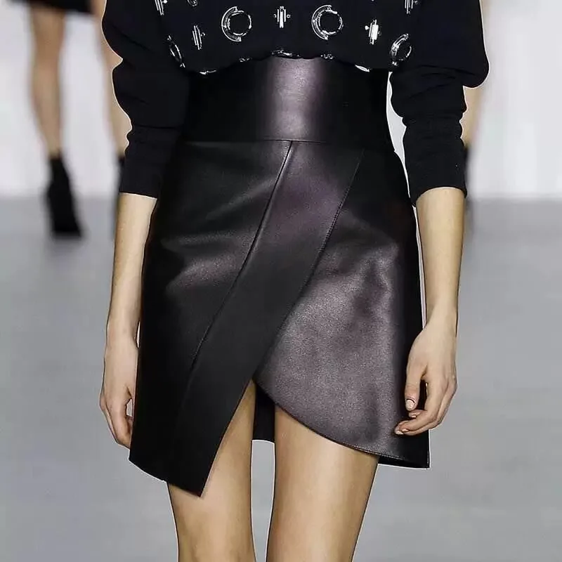 

Women 100% Natural Sheepskin Genuine Leather 2020 Fashion Female Short Design A Real Slim Hip Skirt H427