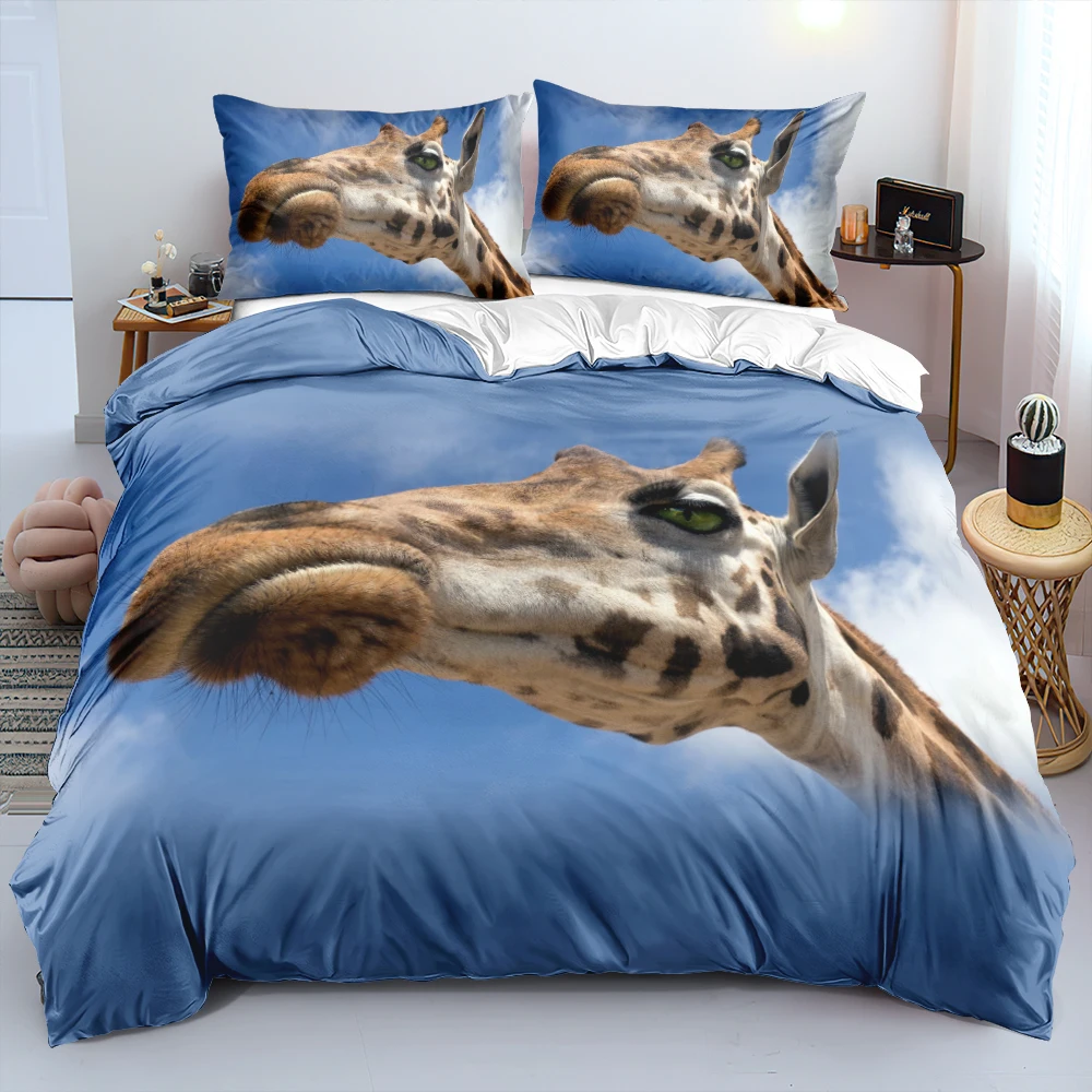 

HD Blue Sky Giraffe Bedding Set Custom Design Blanket/Quilt Cover Set Twin Queen King Size 140x210cm Linens Bed for Child Adults