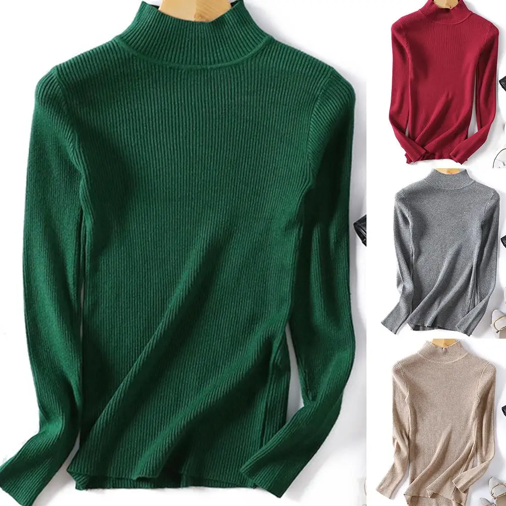 

Autumn Winter Women Solid Color Slim Turtleneck Sweater Knitted Elastic For Women Soft Warm Ladies Pullover 2020