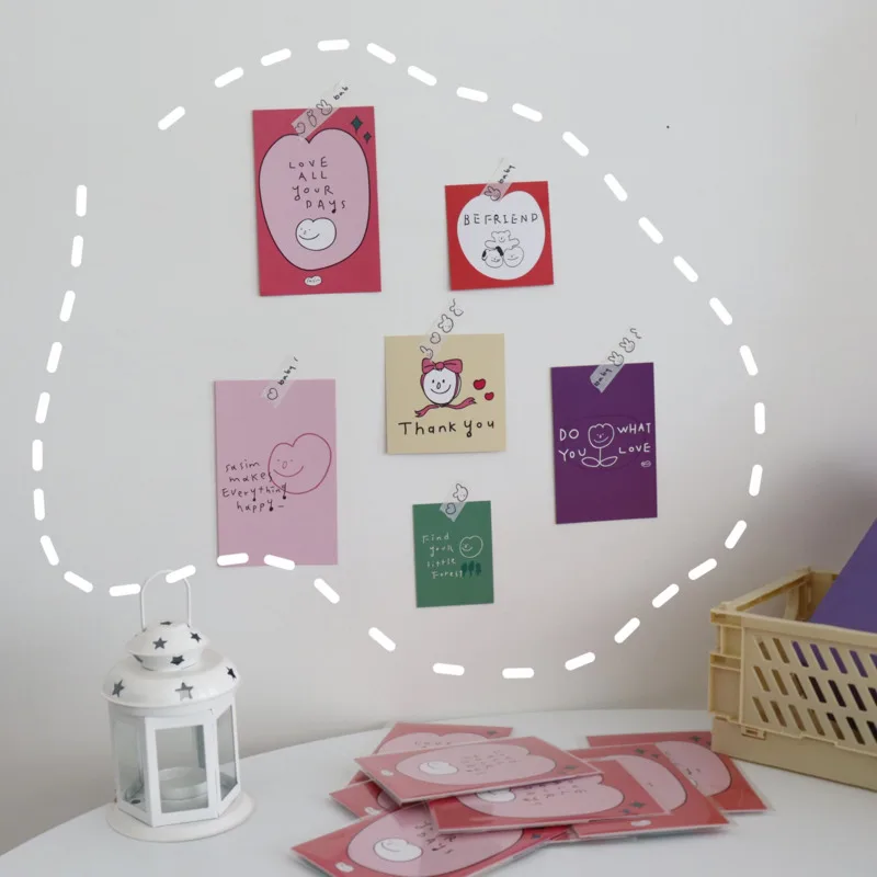 

6Pcs/set Cartoon Tulip Bear Decoration Card Wall Decoration Post Small Poster Photo Props Card Postcard Hand Account Sticker