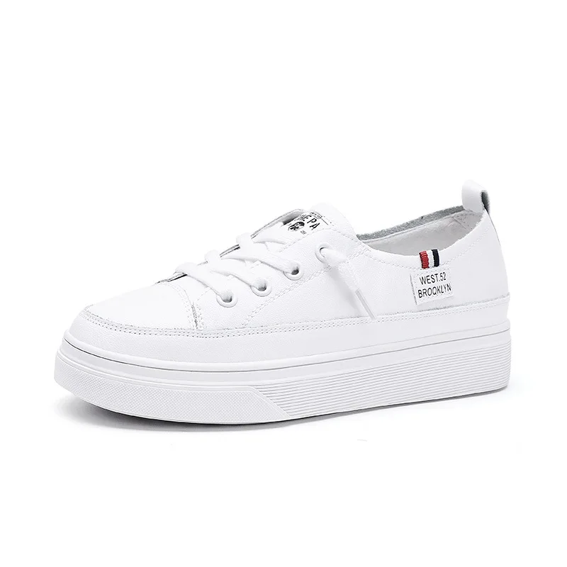 2019 г. Новые белые кожаные туфли на толстой подошве модная повседневная женская