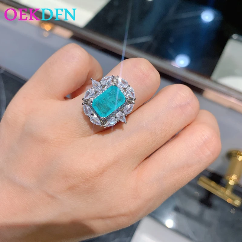

OEKDFN 100% 925 Sterling Silver Rings For Women Paraiba Tourmaline Gemstone Wedding Engagement Diamonds Ring Gift Fine Jewelry