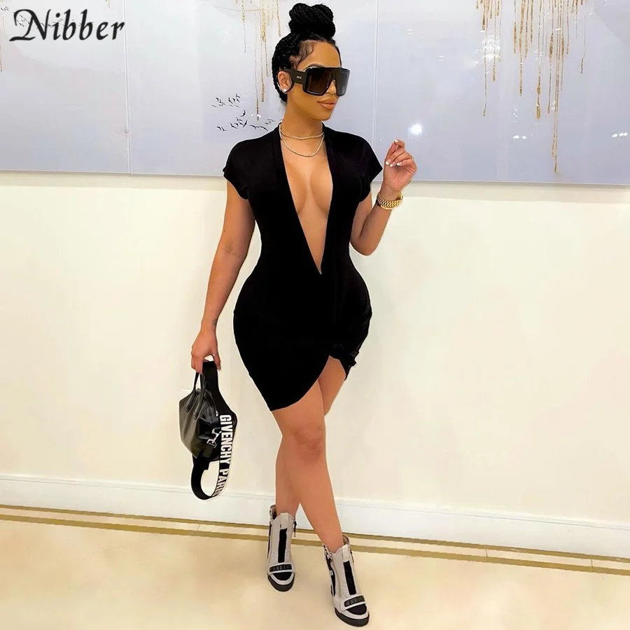 Женское однотонное платье Nibber с коротким рукавом V-образным вырезом и глубоким -