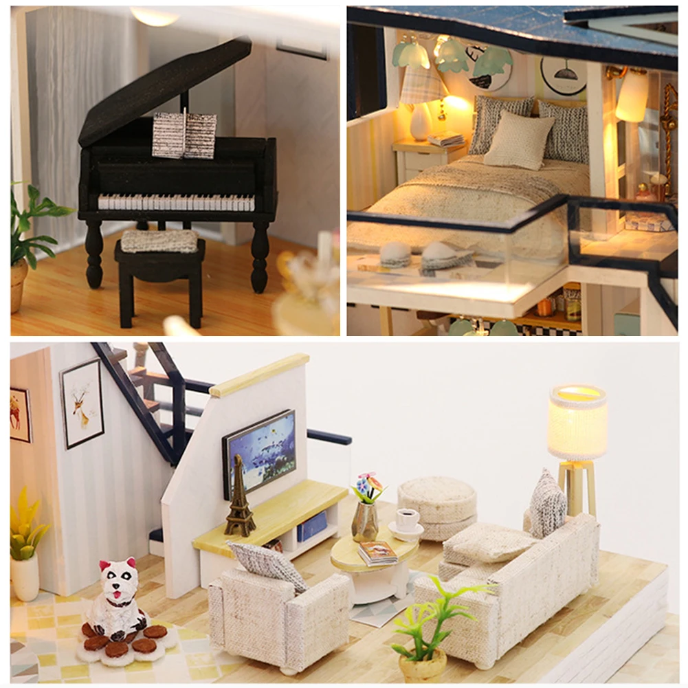 Handmade 3D Model Educational Decoration Miniatures Furniture Doll House Gift Mini Wooden Cabin DIY LED Light Villa | Игрушки и хобби