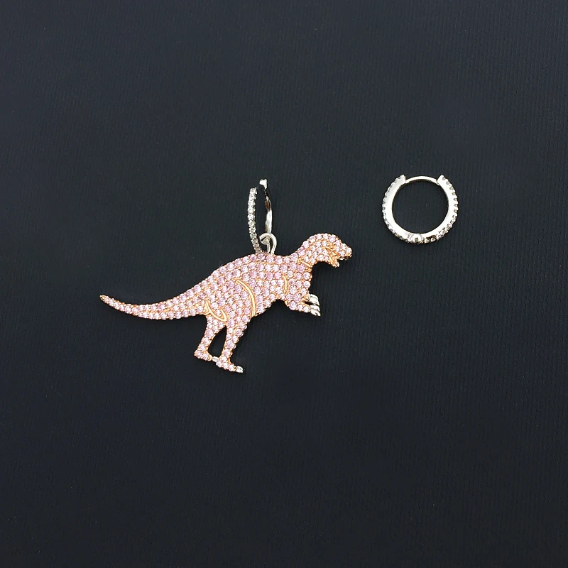 

s925 sterling silver new pink dinosaur asymmetric earrings female sweet and interesting temperament pink dinosaur earringsRings