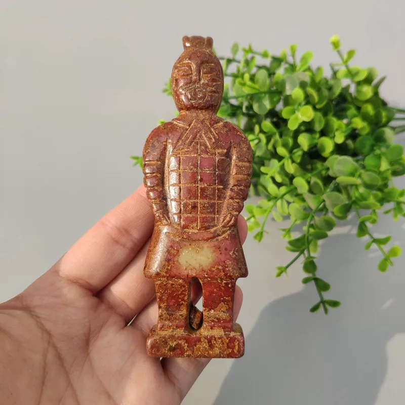 Античный нефрит Xiuyu со снежинками терракотовые воины и лошади маленькие