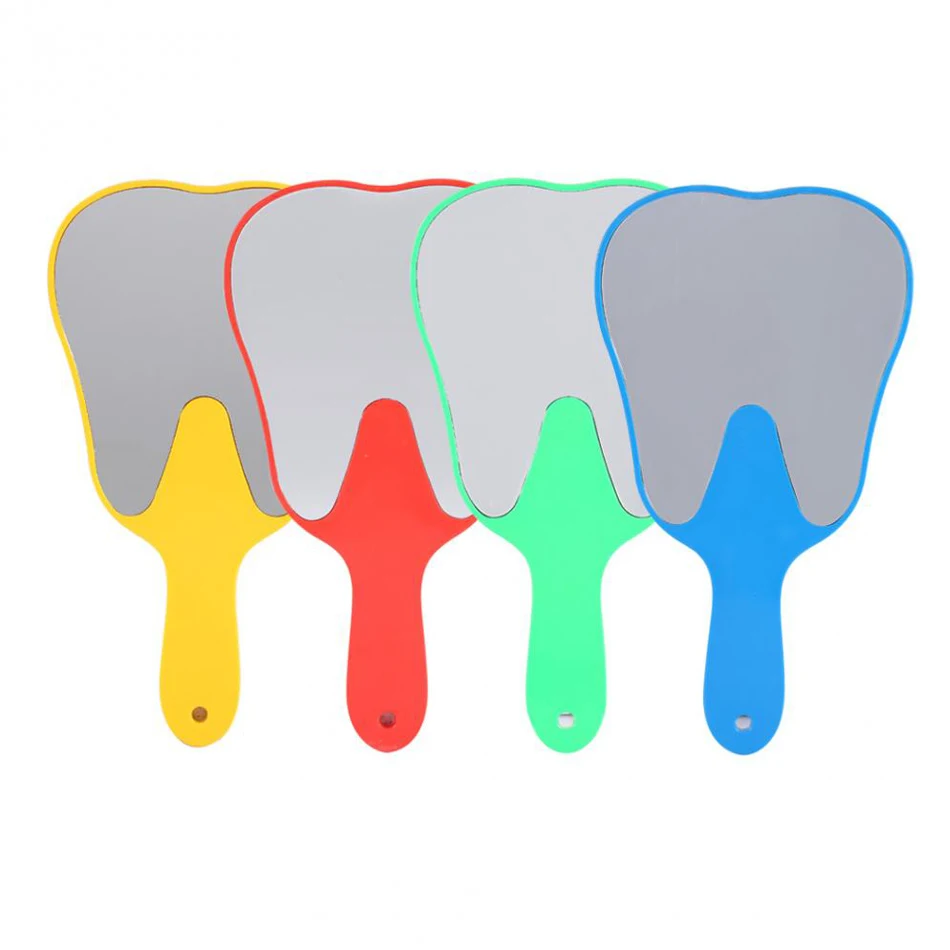 

Зеркало для зубов небьющееся, пластиковая ручка, в форме зуба, 4 цвета