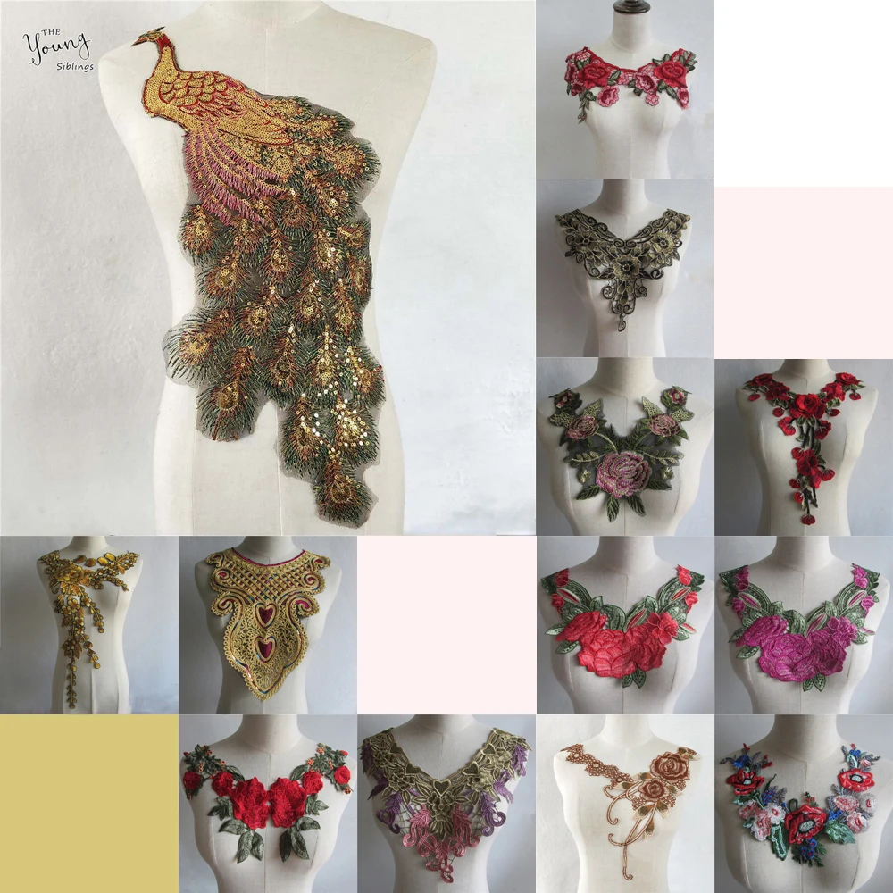 Модный стильный кружевной тканевый Воротник с вышивкой воротник блестками