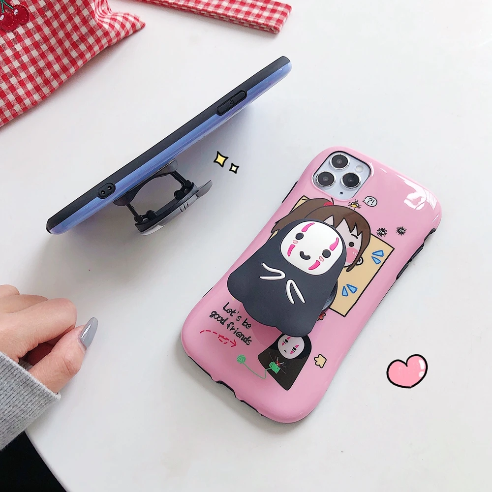 

Lovely Cartoon Stand Holder Case Cover For iPhone 12 XS Max X XR 7 8 Plus 11 Pro Max Silicone TPU Waistline Phone Funda