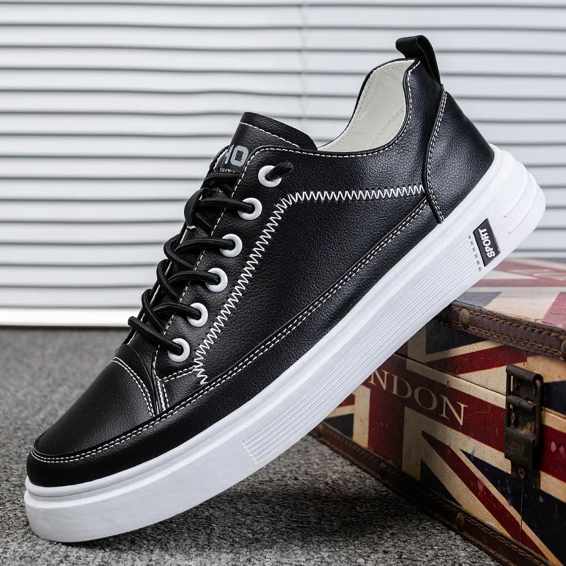 

Fashion White Leather Sneakers For Men Casual All-Match Breathable Shoes Male Trainers Anti-slip Lace Up Outdoor Flat Shoes