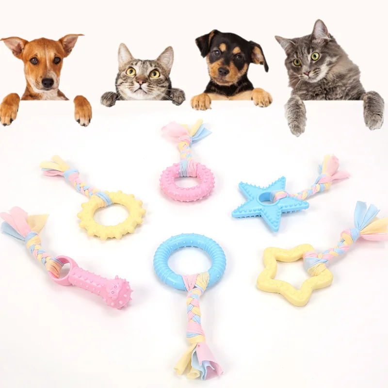 

Small Dog Toy Rope Knot Pet Toys Interactive Toy Chewing Star Ring Natural Rubber Durable Molar Toothbrush Dog Training Toys
