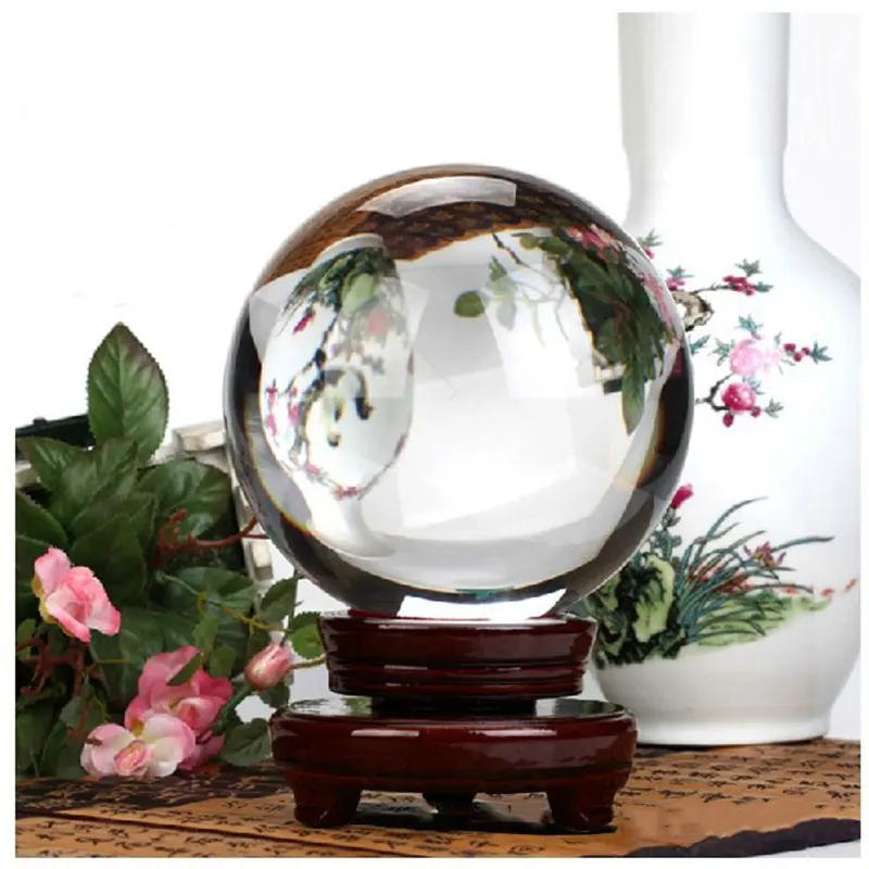 Кристально чистый стеклянный шар 40 мм Хрустальный деревянная подставка