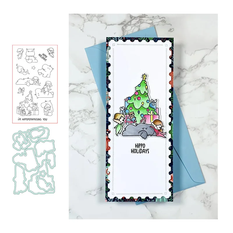 

Animal Christmas Tree Gift Box Metal Cutting Dies and Rubber Stamps Scrapbooking Craft Stencil Album Paper Template Decor Design
