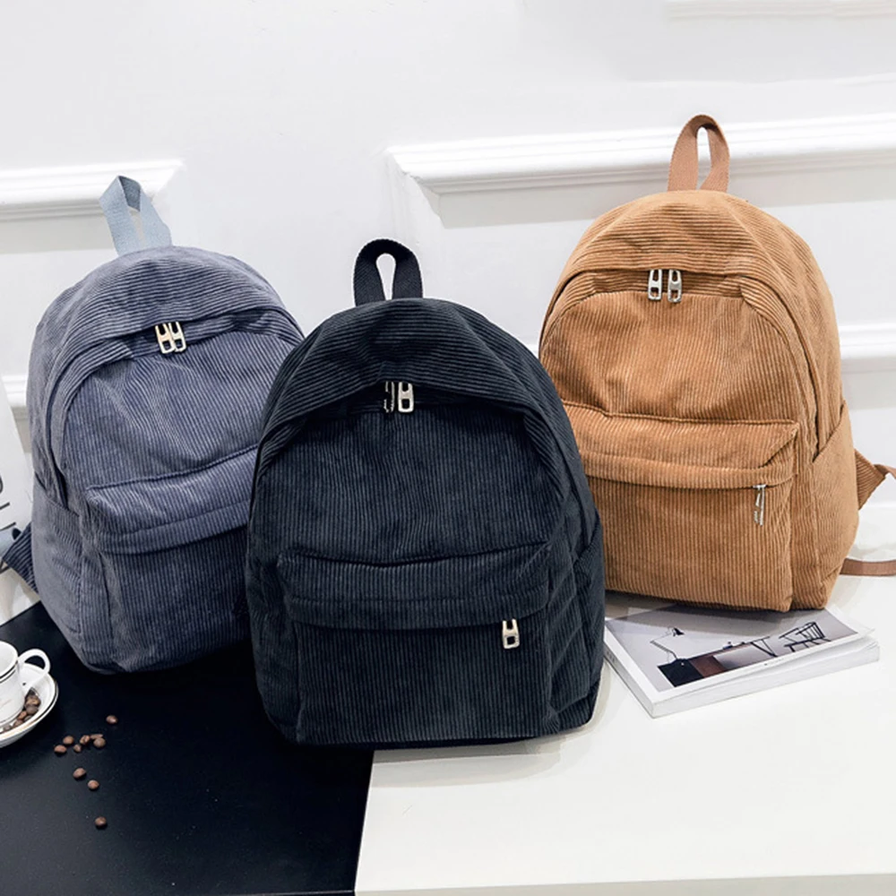 

New Corduroy Women Backpack Pure Color Travel Bag Fashion Casual Double Backpack for Women Female Bagpack Pack Design Mochila
