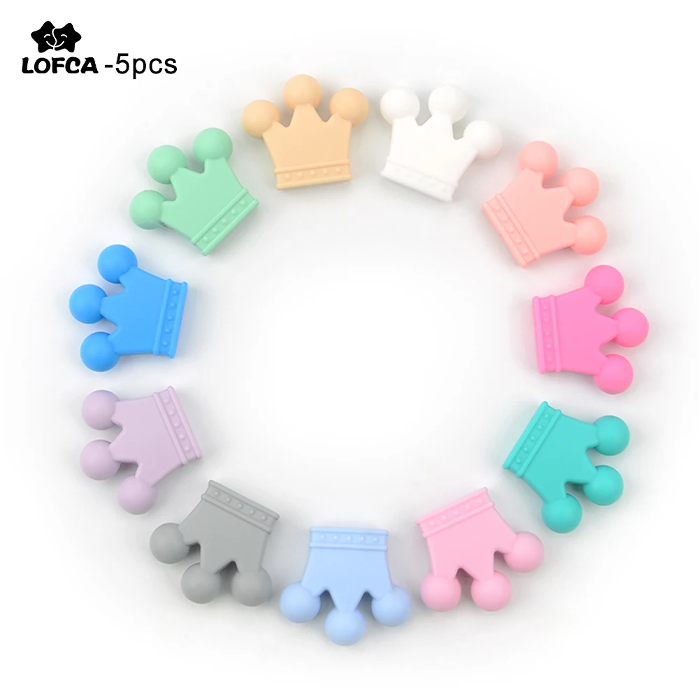 

LOFCA 5pcs/lot Silicone Crown Beads BPA Free Silicon Teething Beads Baby Chew Teething Necklace DIY Pacifier Clips Accessory