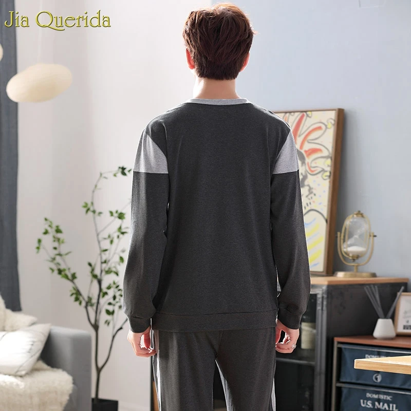 Большие размеры, штаны с длинными рукавами, мужские пижамы 4xl 5xl, большой пижамный комплект, чистый хлопок, серый цвет, с буквенным принтом, спортивные мужские пижамы