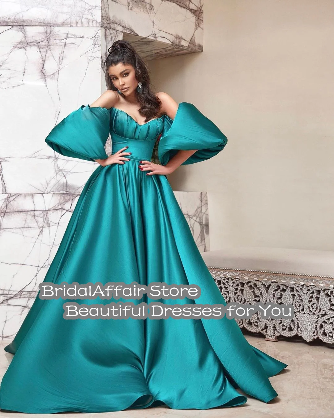 BridalAffair 2022 элегантное зеленое атласное длинное бальное платье с длинными