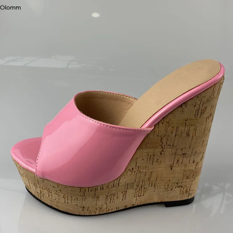 Olomm Handmade Women Platform Mules Sandals Wedges Heels Sandals Open Toe Gorgeous 7 Colors Party Shoes Women US Plus Size 5-20